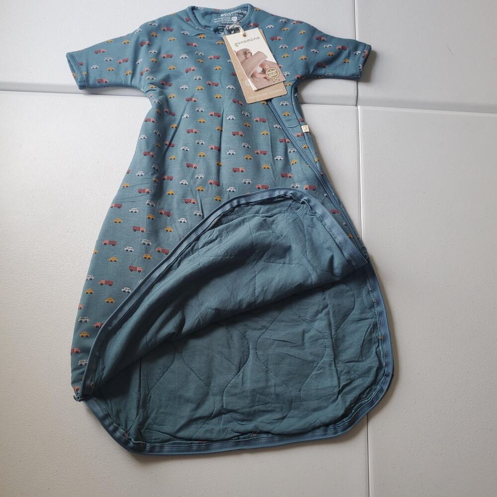 Günamüna Gown Boys 3-6 Months Blue Car Print Bamboo 1.0 TOG Sleep Sack Zip